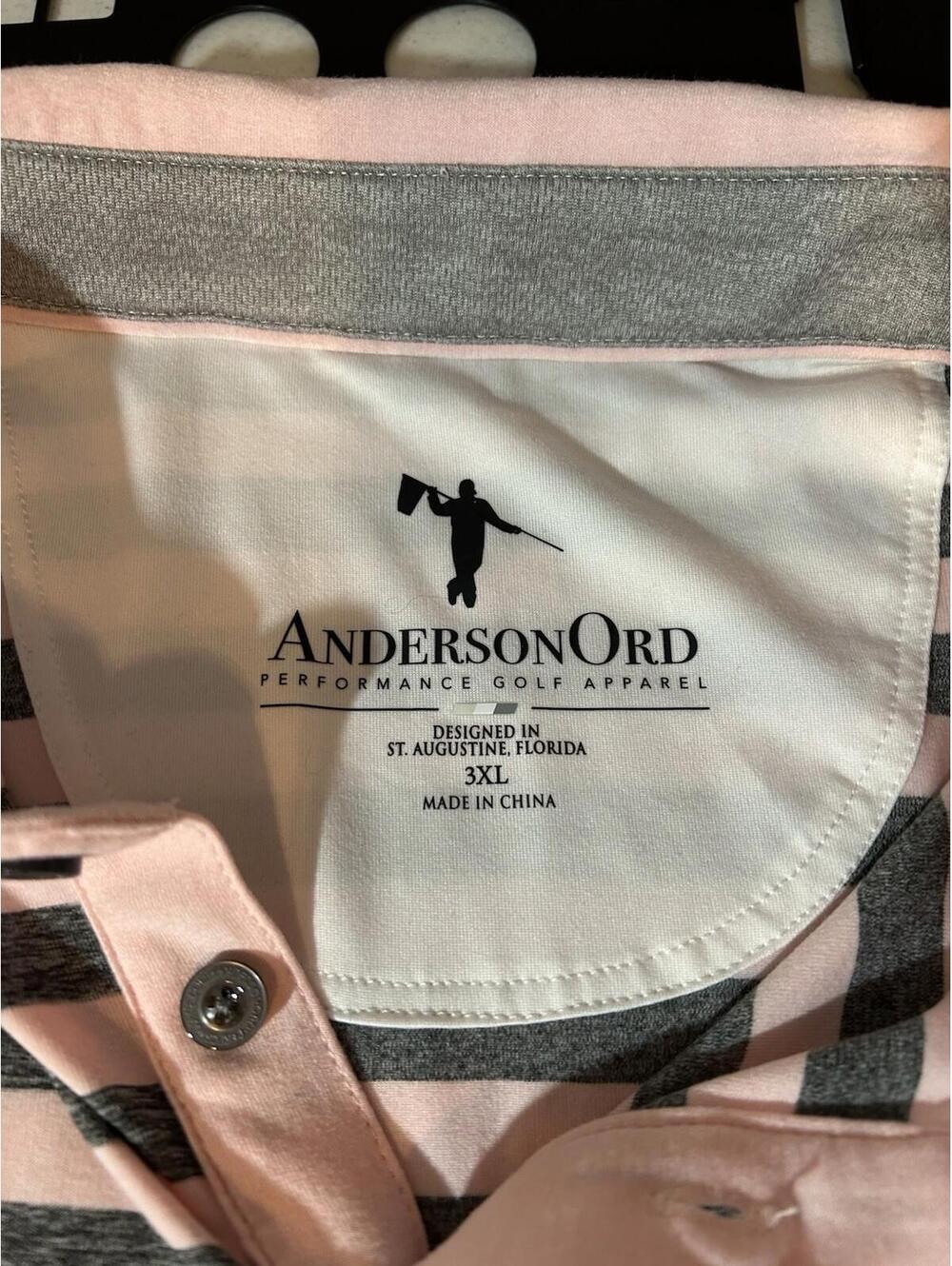 Anderson Ord Polo Mens 3XL Performance Pink Gray Stripe - Picture 3 of 6
